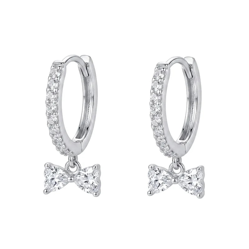 Rhodium 925 Silver Moissanite Bow Hoop Earring