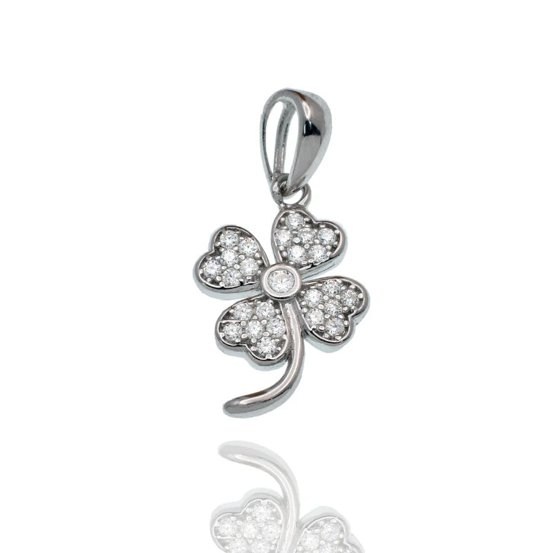 Rhodium 925 Silver Moissanite Four Leaf Clover Pendant