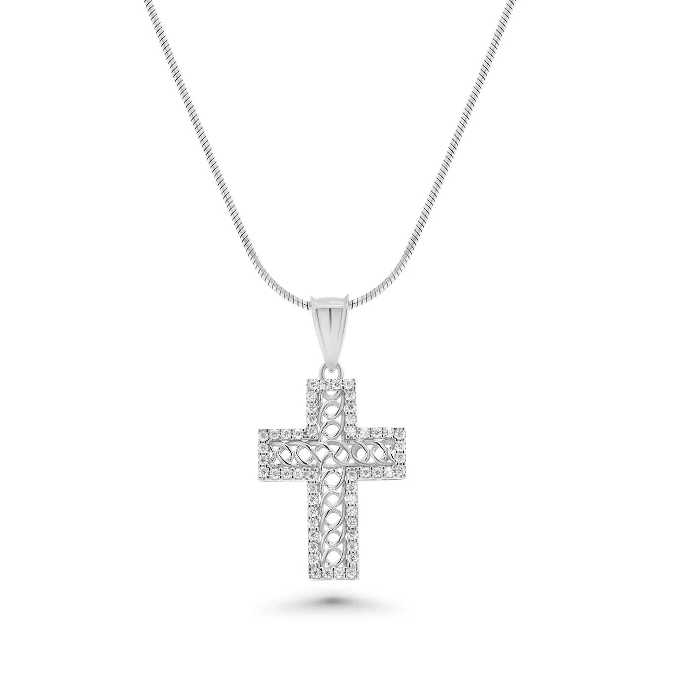 Rhodium 925 Silver Moissanite Rope Design Cross Pendant