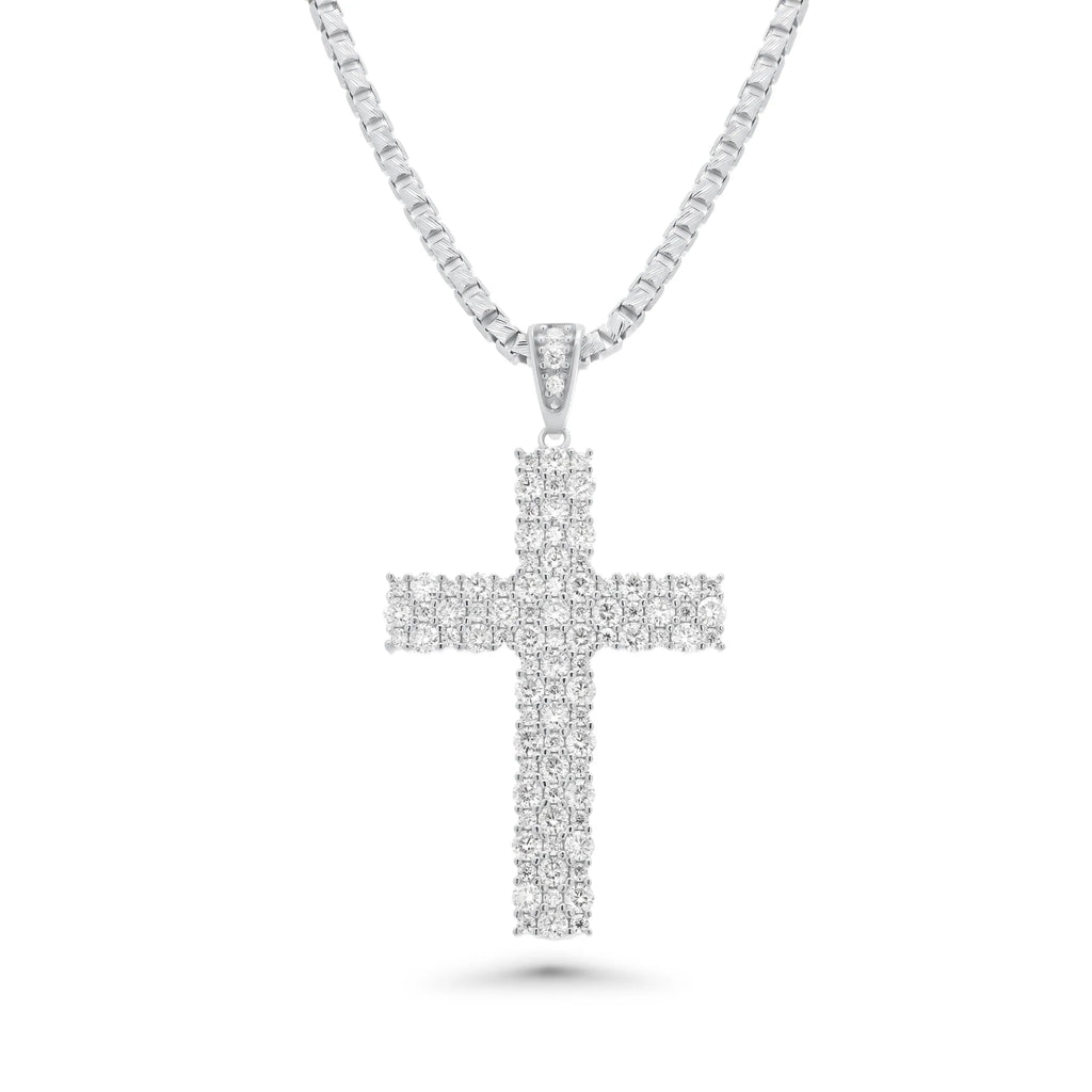 Rhodium 925 Silver Moissanite Iced Out Cross Pendant
