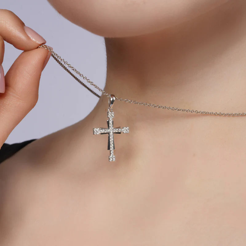Rhodium 925 Silver Moissanite Double Layer Cross Pendant