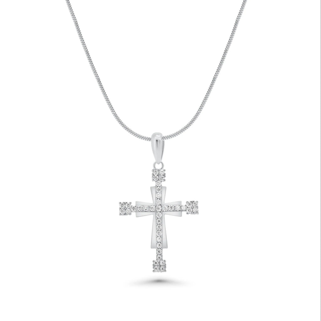 Rhodium 925 Silver Moissanite Double Layer Cross Pendant