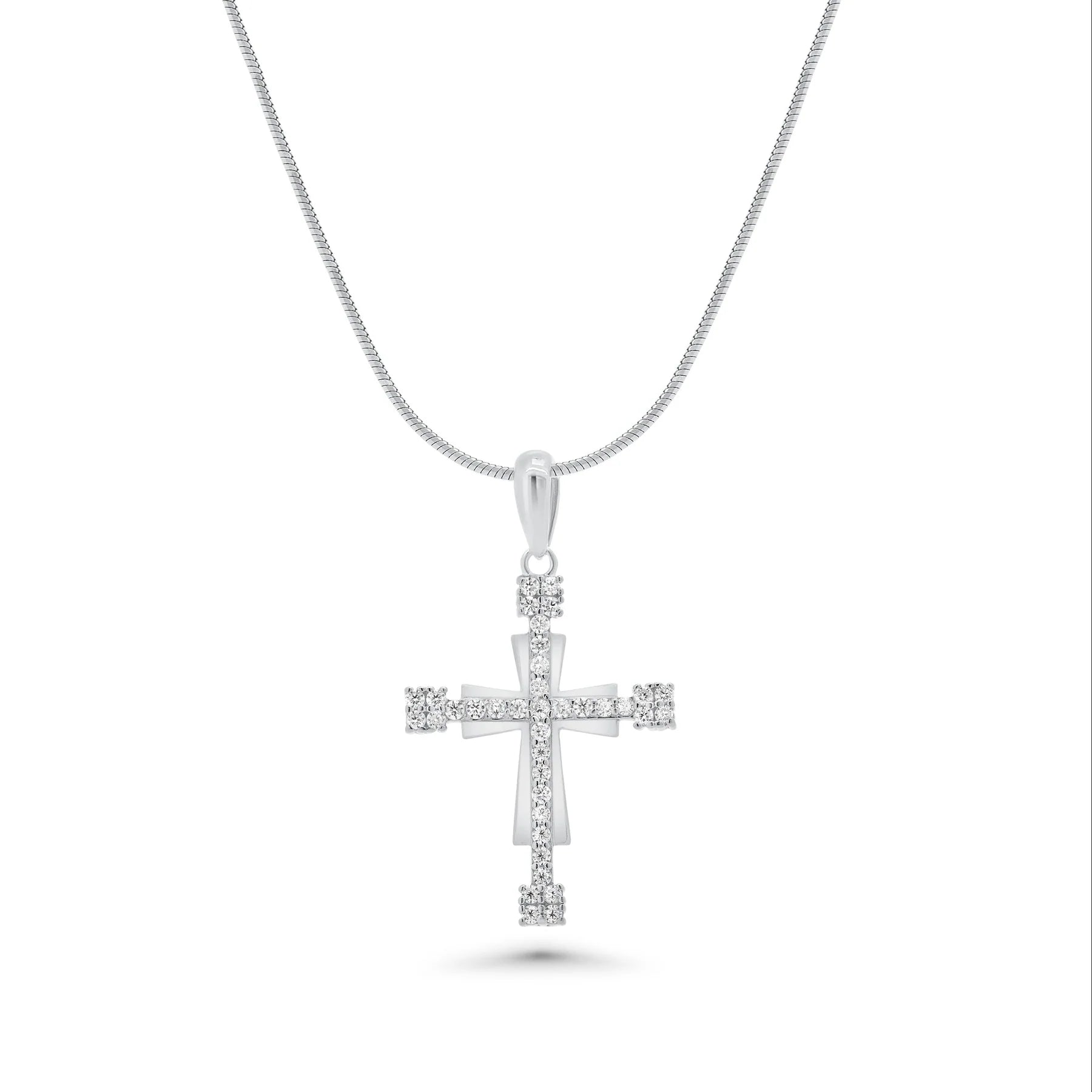 Rhodium 925 Silver Moissanite Double Layer Cross Pendant