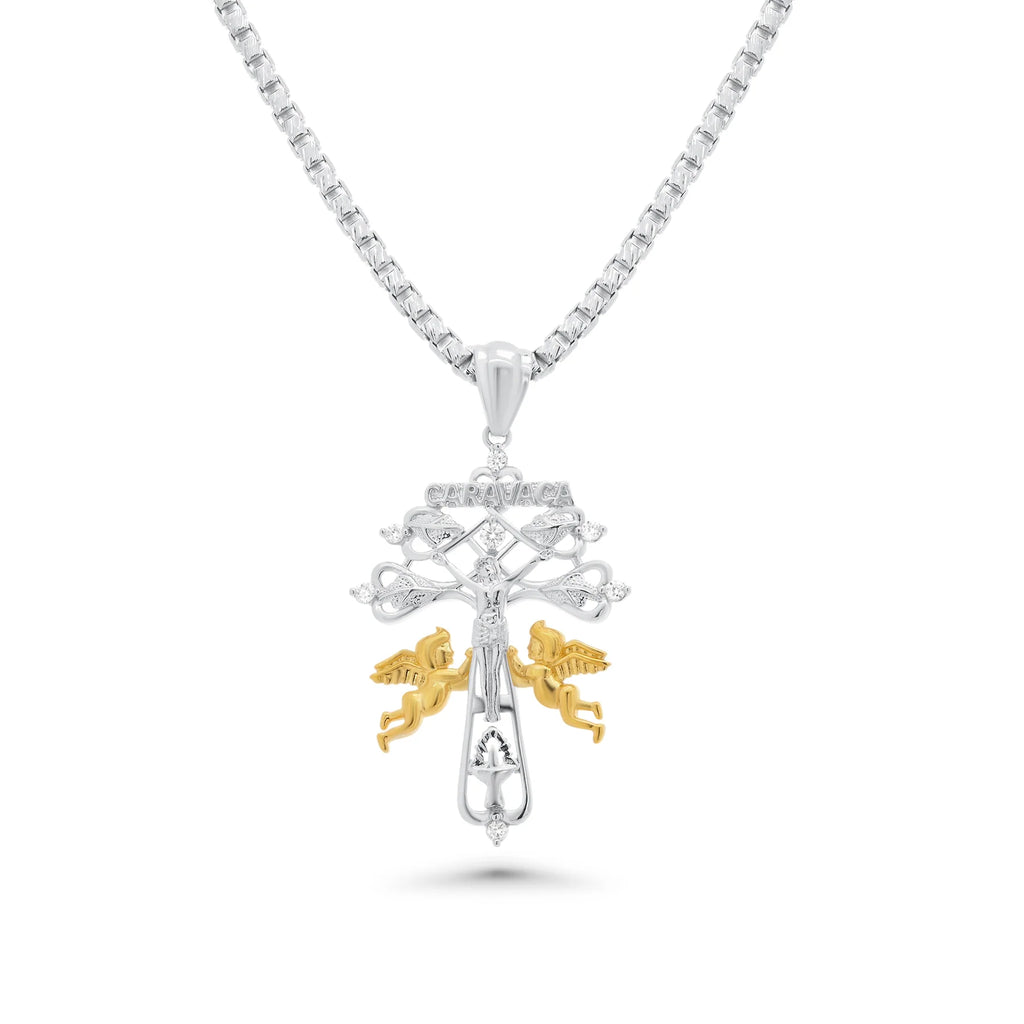 Two-Tone 925 Silver Moissanite Crucifix Jesus Caravaca Cross Pendant