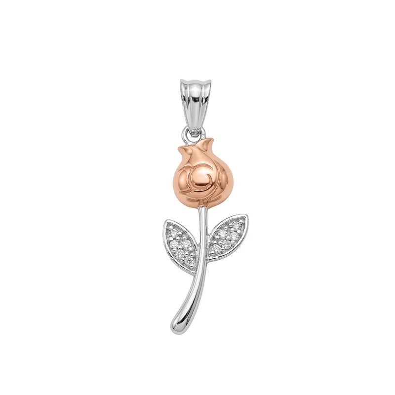 Two-Tone Plated 925 Sterling Silver Moissanite Rose Pendant