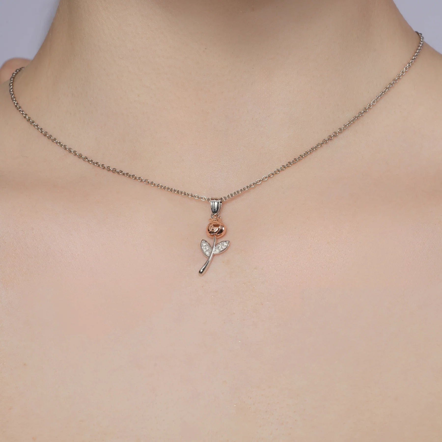 Two-Tone Plated 925 Sterling Silver Moissanite Rose Pendant