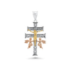 Three-Tone 925 Silver Moissanite Crucifix Cherubs Caravaca Pendant