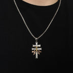 Three-Tone 925 Silver Moissanite Crucifix Cherubs Caravaca Pendant