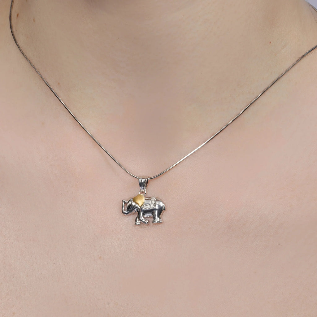 Two-Tone 925 Silver Moissanite Elephant Pendant