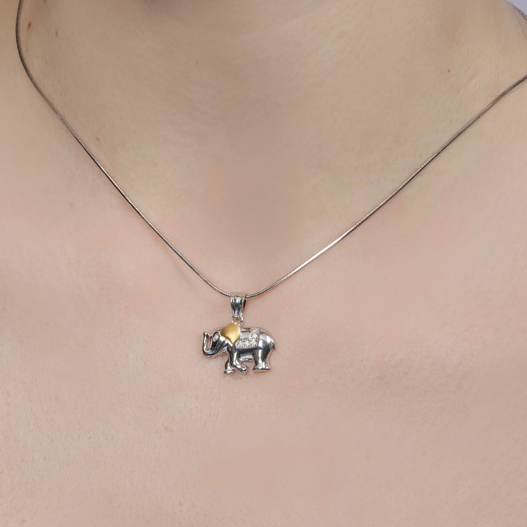 Two-Tone 925 Silver Moissanite Elephant Pendant