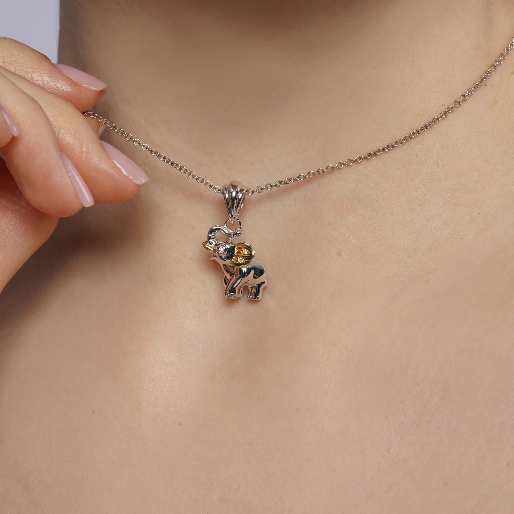 Two-Tone Plated 925 Sterling Silver Moissanite Elephant Pendant