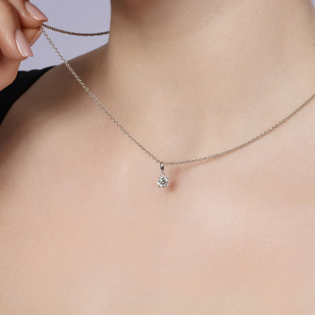 Rhodium 925 Silver Moissanite Four Prong Solitaire Pendant