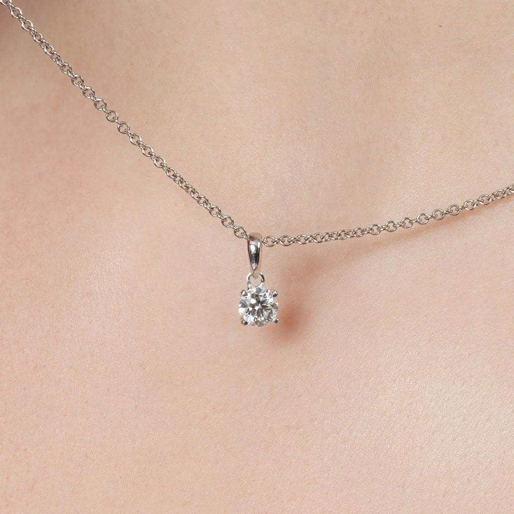 Rhodium 925 Silver Moissanite Four Prong Solitaire Pendant