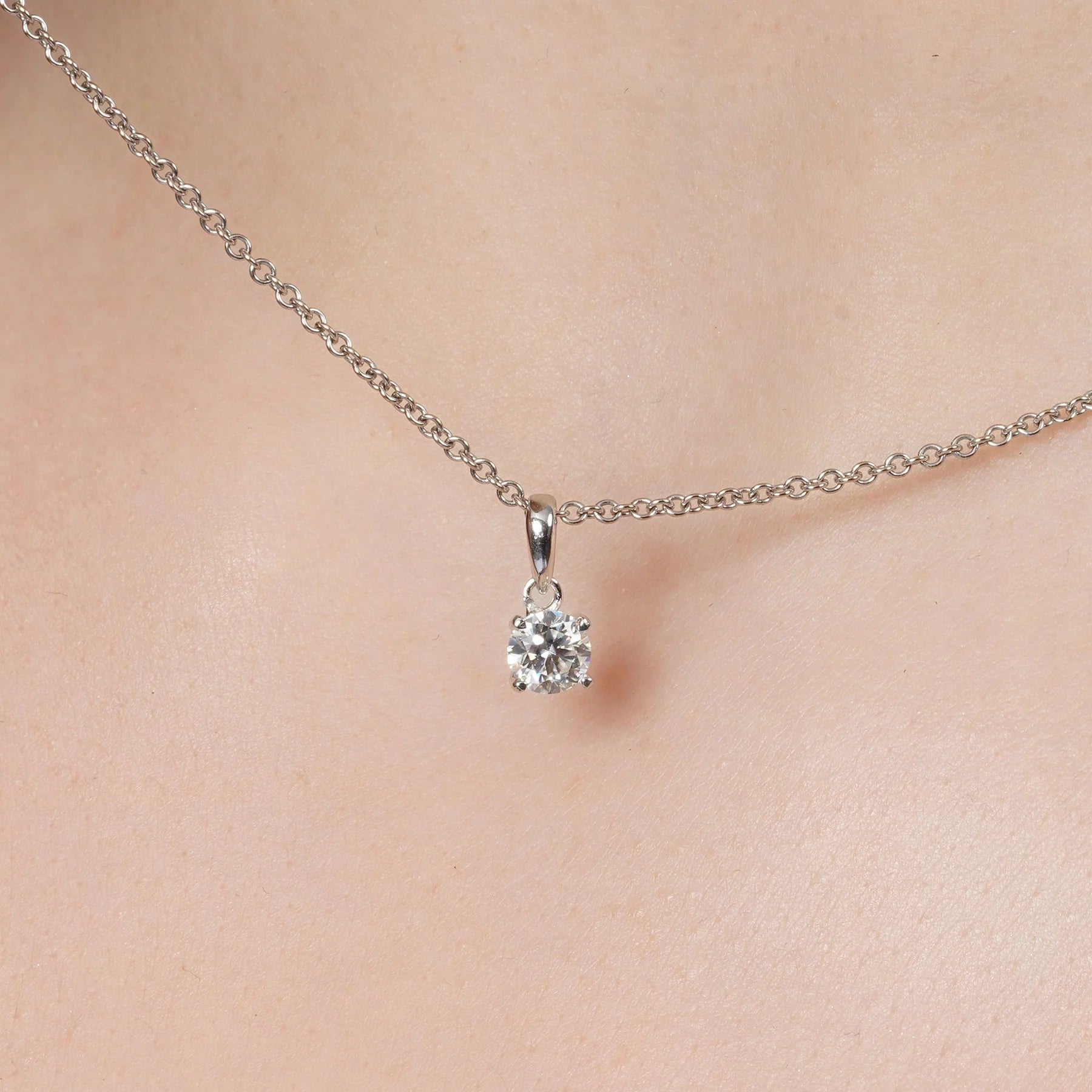 Rhodium 925 Silver Moissanite Four Prong Solitaire Pendant