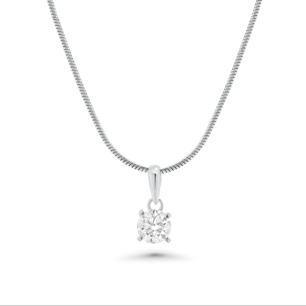Rhodium 925 Silver Moissanite Four Prong Solitaire Pendant