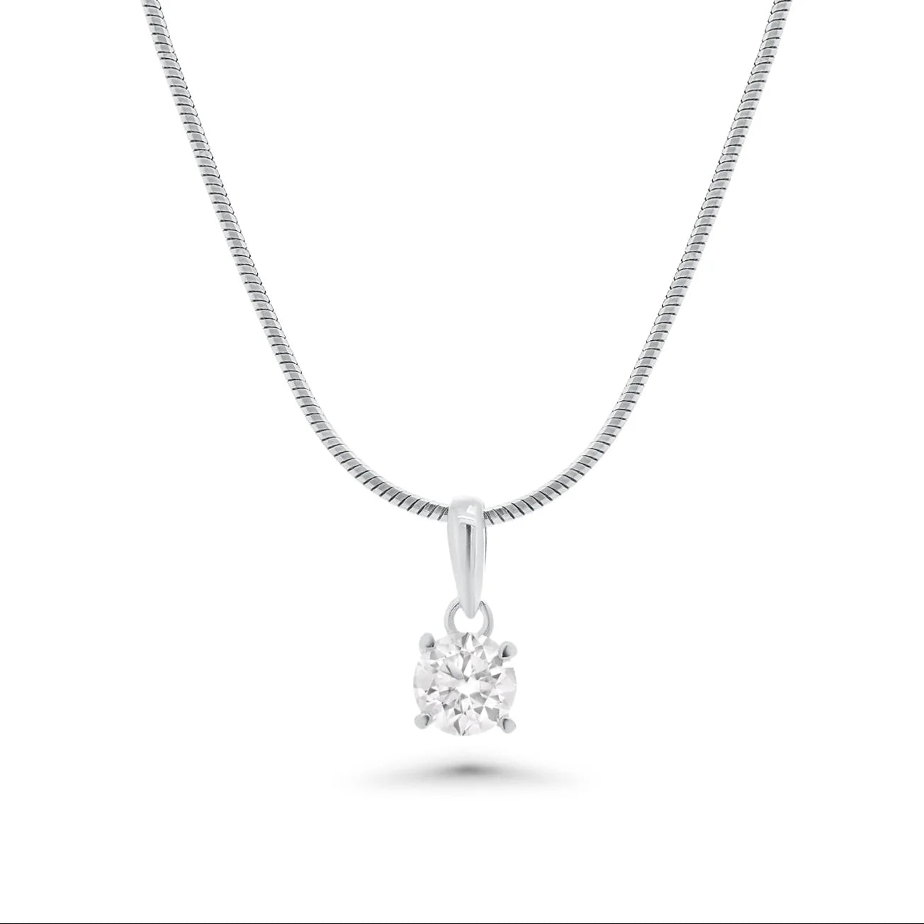Rhodium 925 Silver Moissanite Four Prong Solitaire Pendant