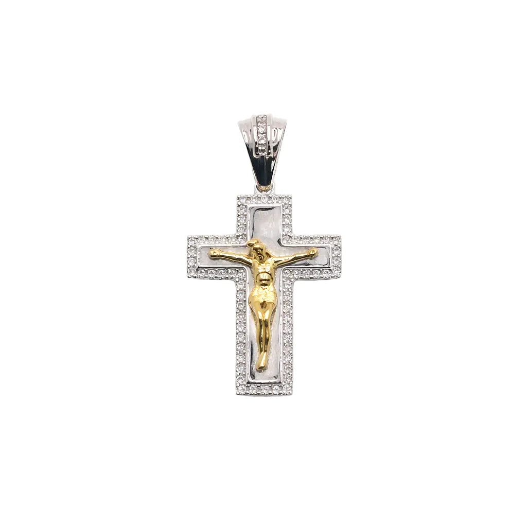 Two-Tone 925 Sterling Silver Moissanite Stone Crucifix Cross Pendant