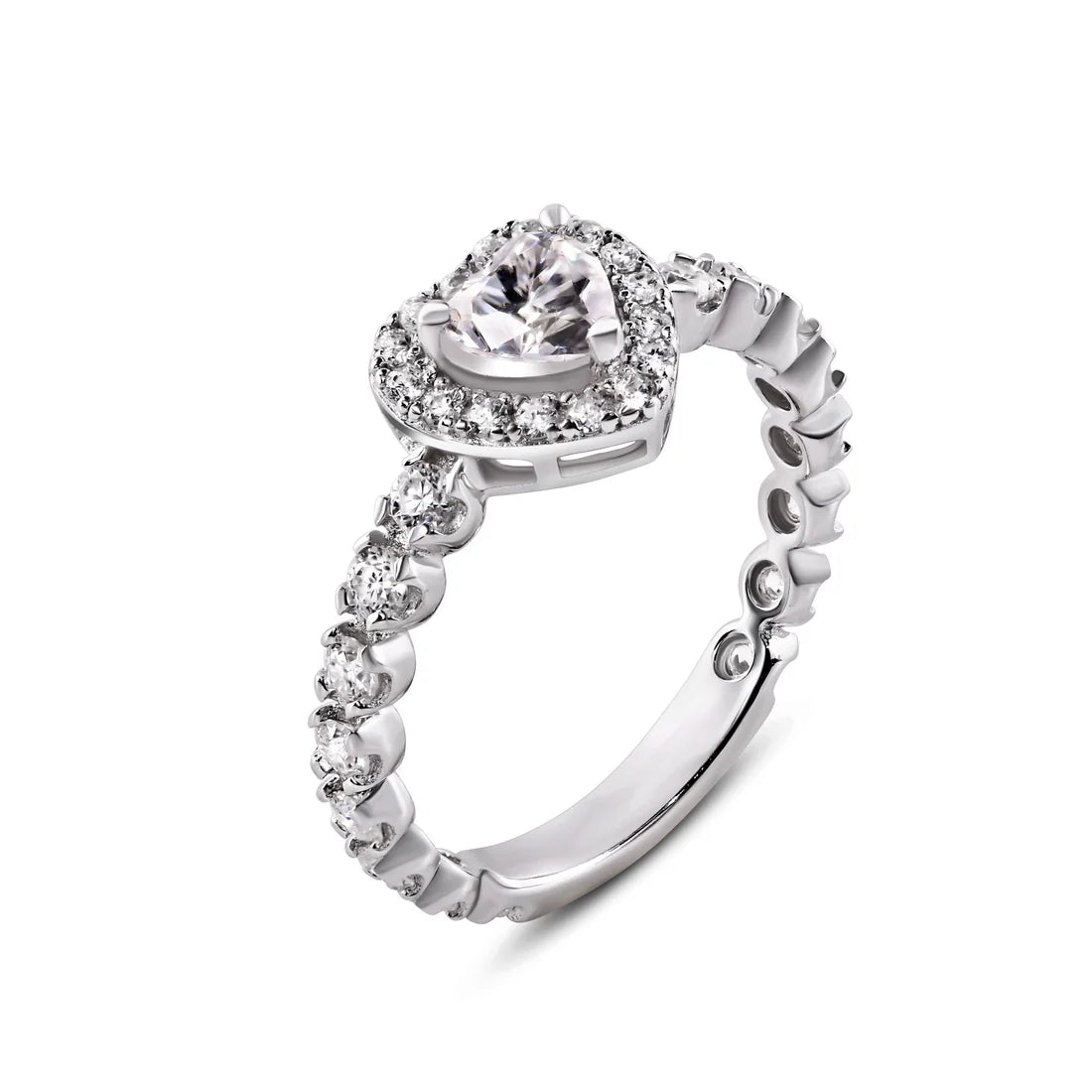 Rhodium 925 Silver Moissanite Heart Cut Ring