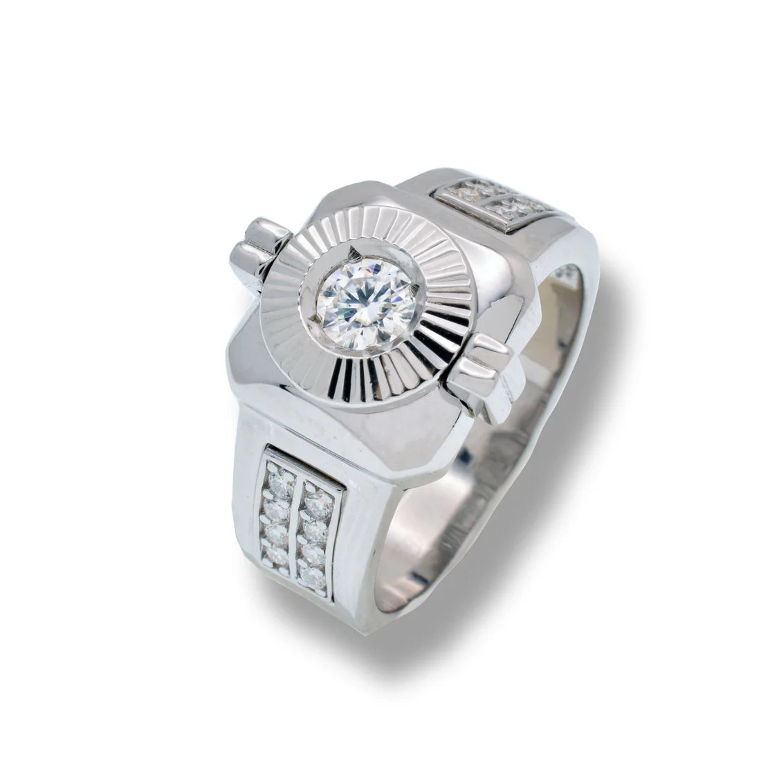 Rhodium 925 Silver Men's Moissanite Stone Round Bezel Ring