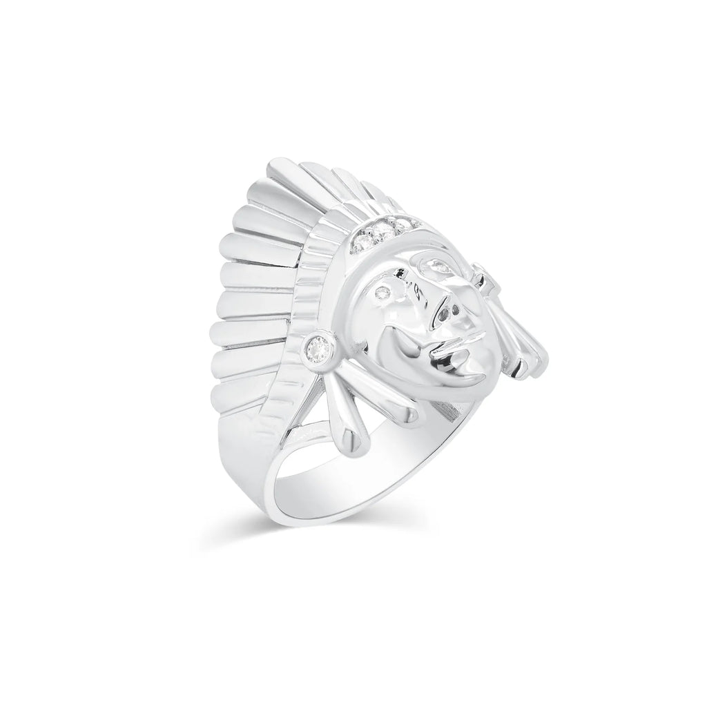 Rhodium 925 Silver Men's Moissanite Indian Chief Head Ring