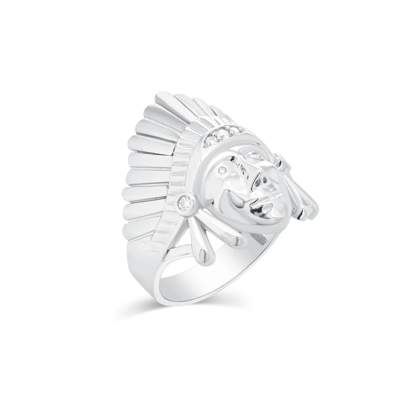 Rhodium 925 Silver Men's Moissanite Indian Chief Head Ring
