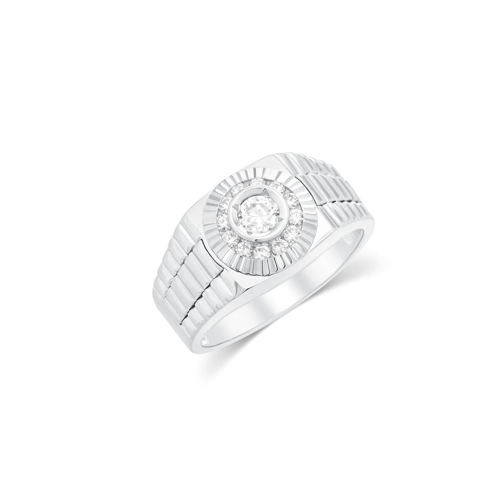Rhodium 925 Silver Men's Moissanite Radiant Sunburst Ring