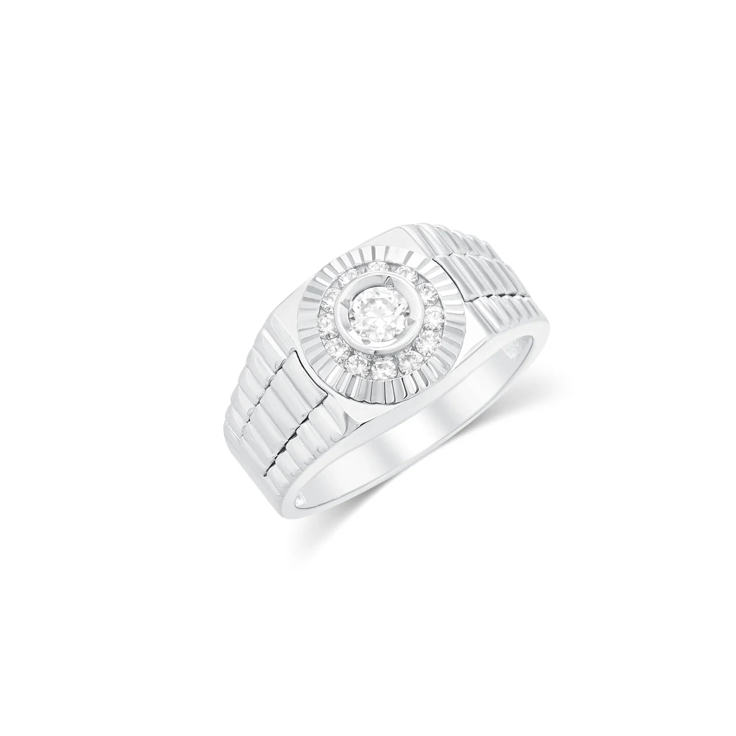 Rhodium 925 Silver Men's Moissanite Radiant Sunburst Ring