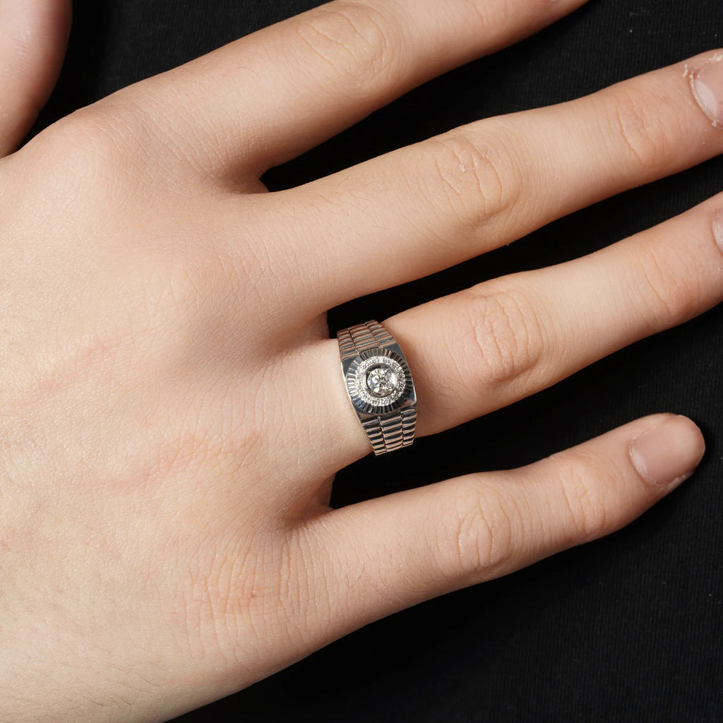 Rhodium 925 Silver Men's Moissanite Radiant Sunburst Ring