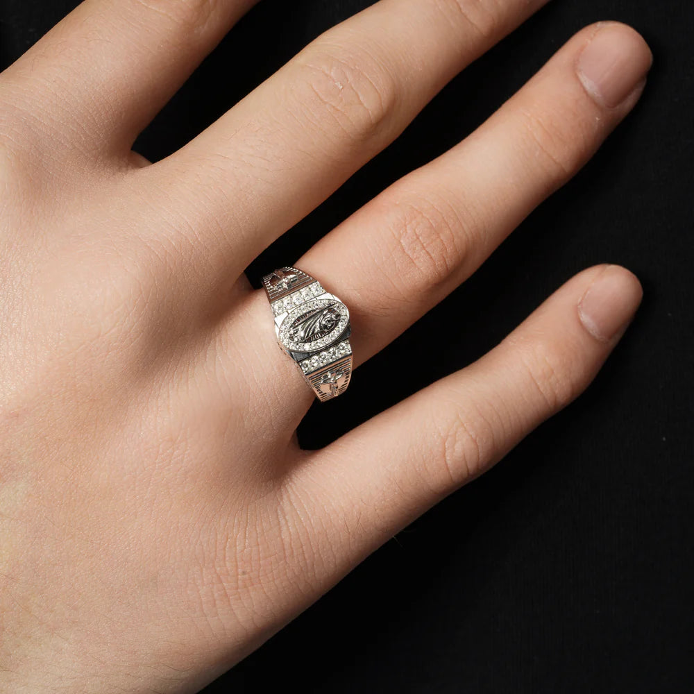 Rhodium 925 Silver Men's Moissanite Saint Jude Ring