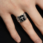 Rhodium 925 Silver Men's Moissanite Onyx Crucifix Ring