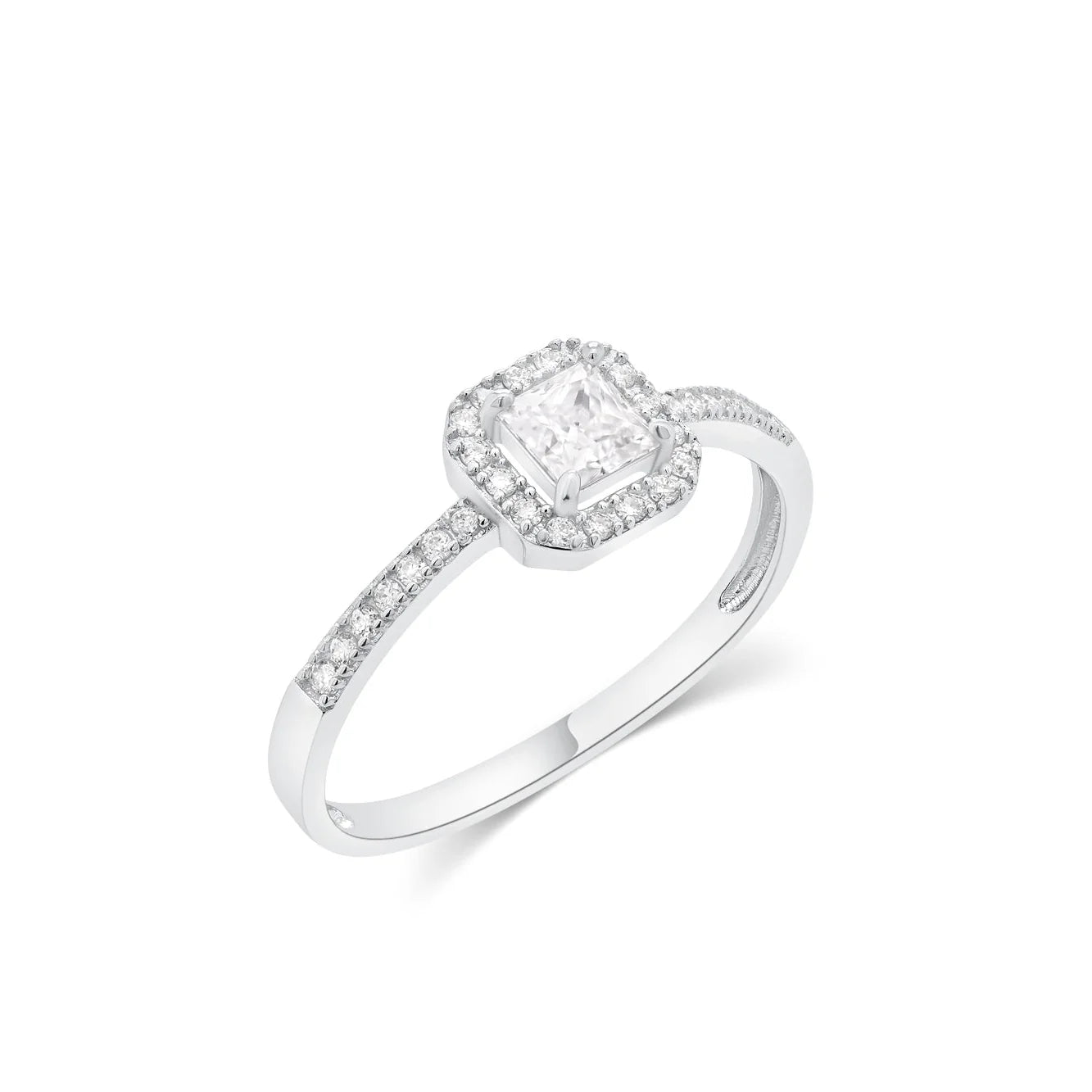 Rhodium 925 Silver Moissanite Halo Setting Pave Ring