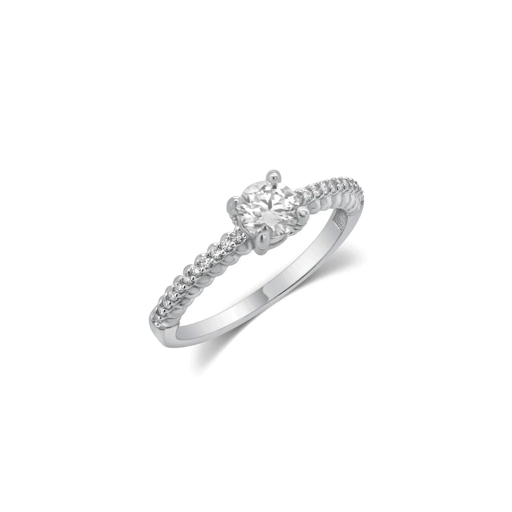 Rhodium 925 Silver Moissanite Solitaire Pave Ring