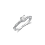 Rhodium 925 Silver Moissanite Solitaire Pave Ring