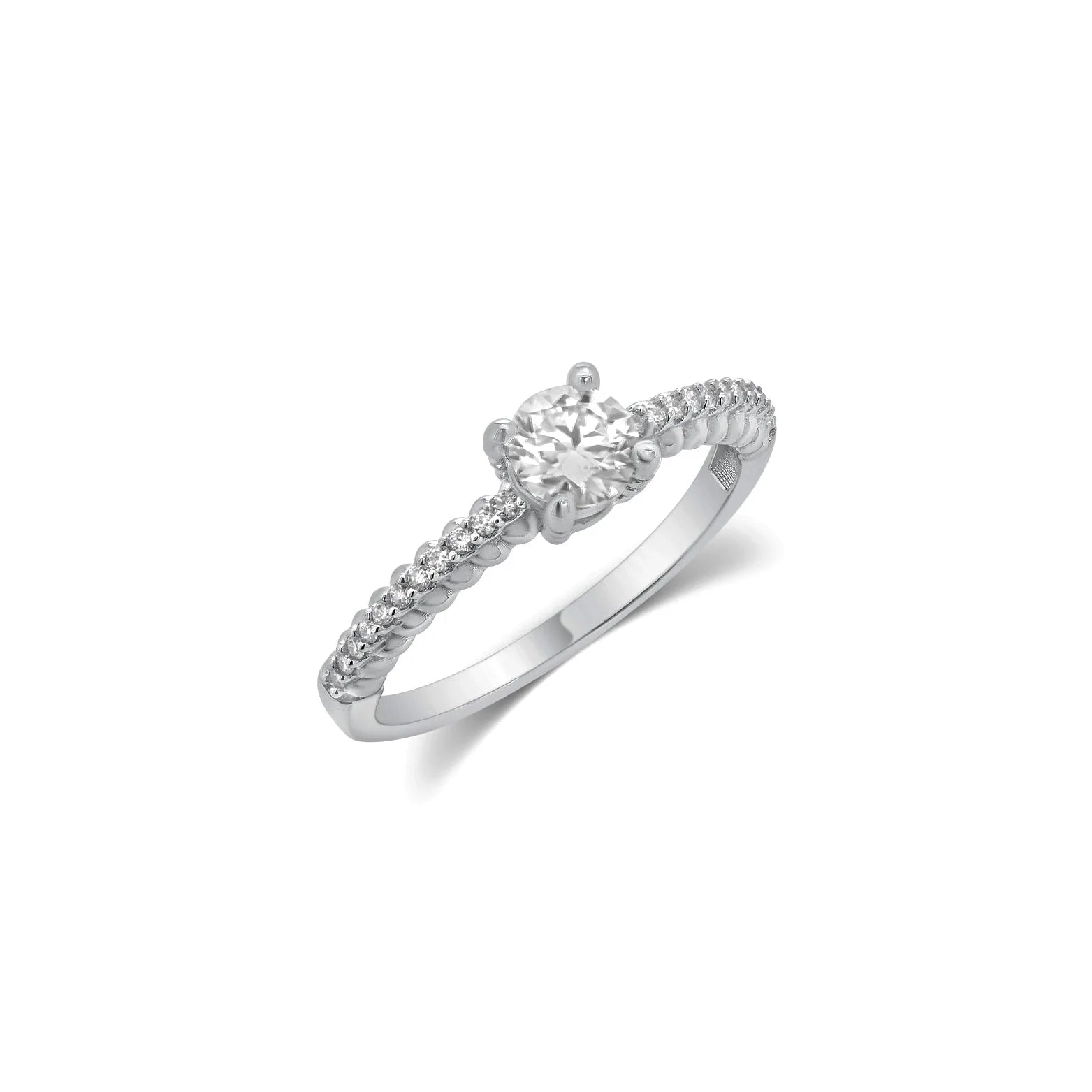 Rhodium 925 Silver Moissanite Solitaire Pave Ring