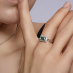 Rhodium 925 Silver Moissanite Emerald Halo Setting Braided Ring