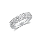 Rhodium 925 Silver Moissanite Round Solitaire Center Double Band Ring