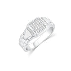 Rhodium 925 Silver Men's Moissanite Pave Bold Link Ring