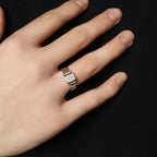 Rhodium 925 Silver Men's Moissanite Pave Bold Link Ring