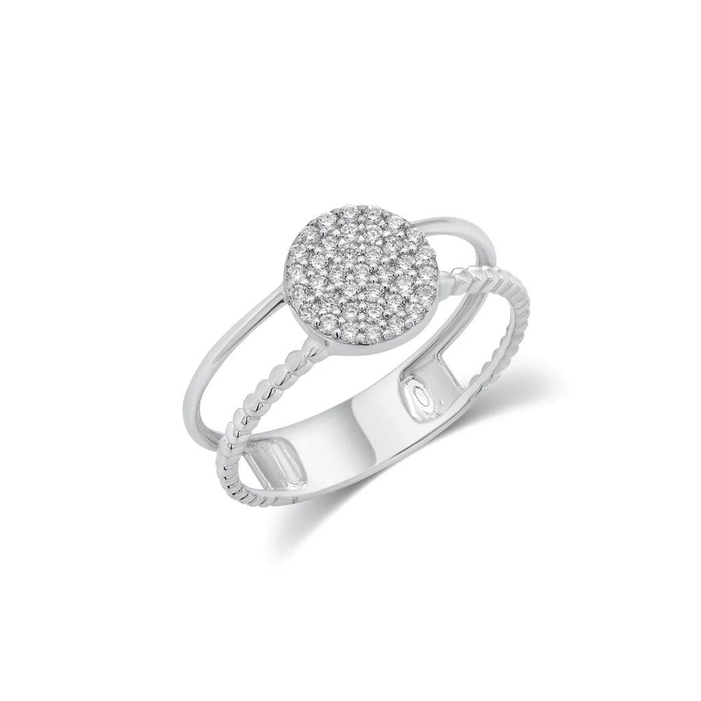 Rhodium 925 Silver Moissanite Round Cluster Top Split Band Ring