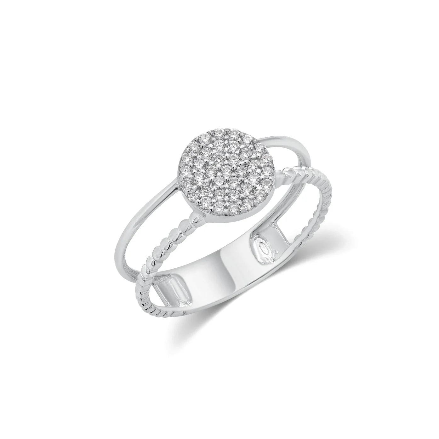 Rhodium 925 Silver Moissanite Round Cluster Top Split Band Ring