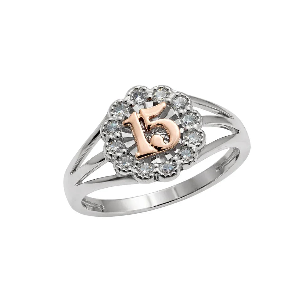 Two-Tone 925 Silver Moissanite Stone Quinceañera Halo Ring