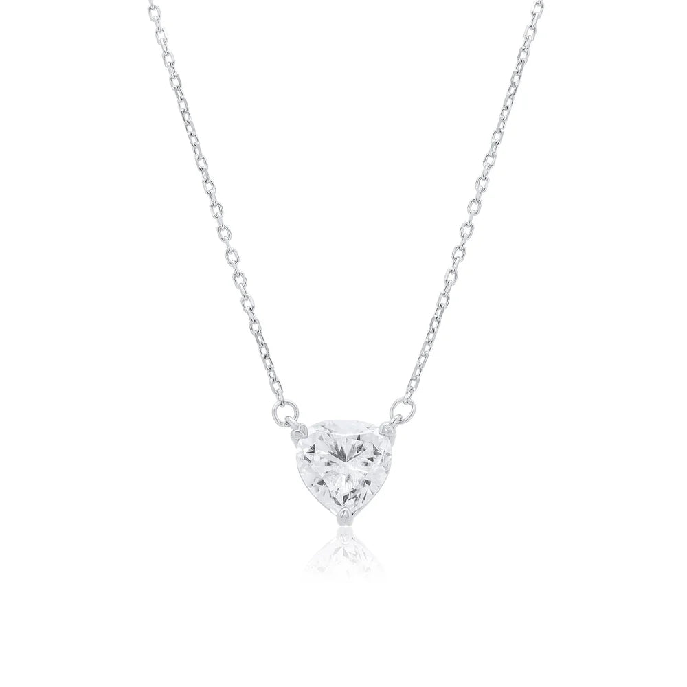 Rhodium 925 Sterling Moissanite Heart Cut Pendant Necklace