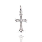Rhodium 925 Silver Moissanite Encrusted Fleur-De-Lis Cross Pendant
