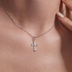 Rhodium 925 Silver Moissanite Encrusted Fleur-De-Lis Cross Pendant