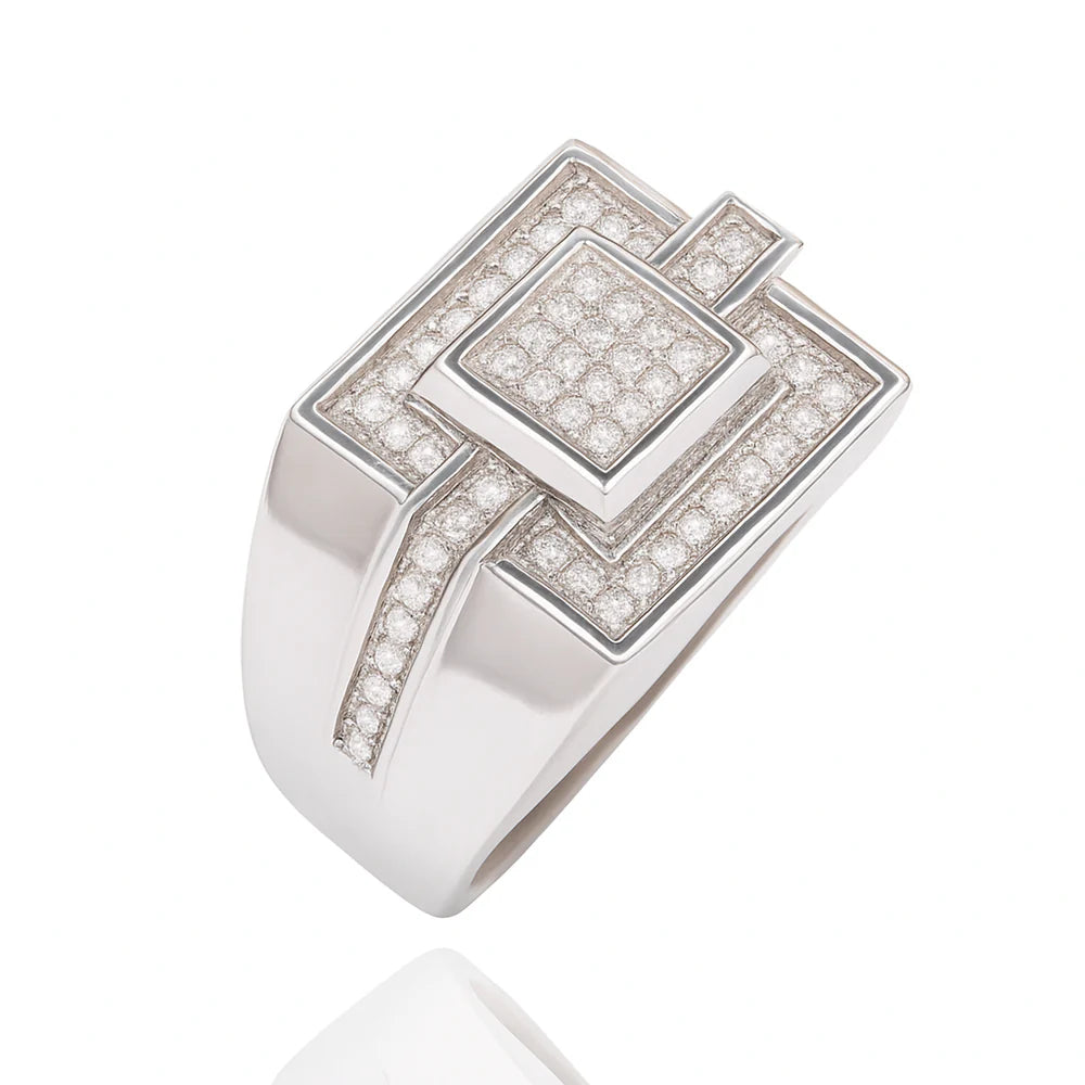 Rhodium 925 Silver Square Top Moissanite Pavé Men's Ring