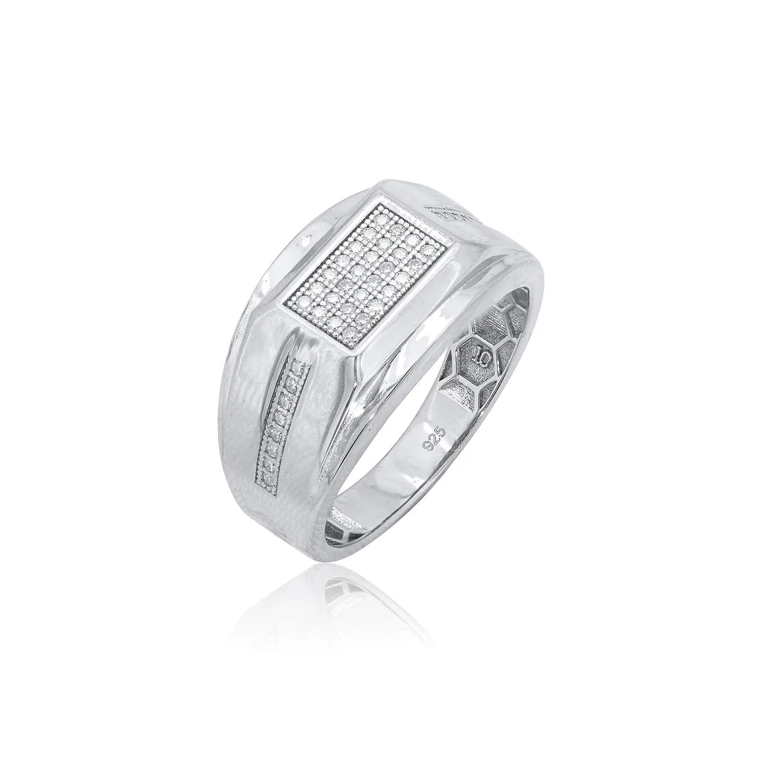 Rhodium 925 Silver Men's Moissanite Rectangle Top Pavé Ring
