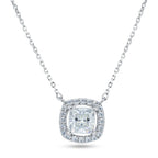 Rhodium 925 Silver Moissanite Square Cushion Halo Necklace