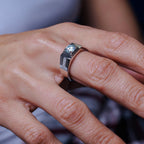 Rhodium 925 Silver Men's Moissanite Square Bezel Solitaire Ring