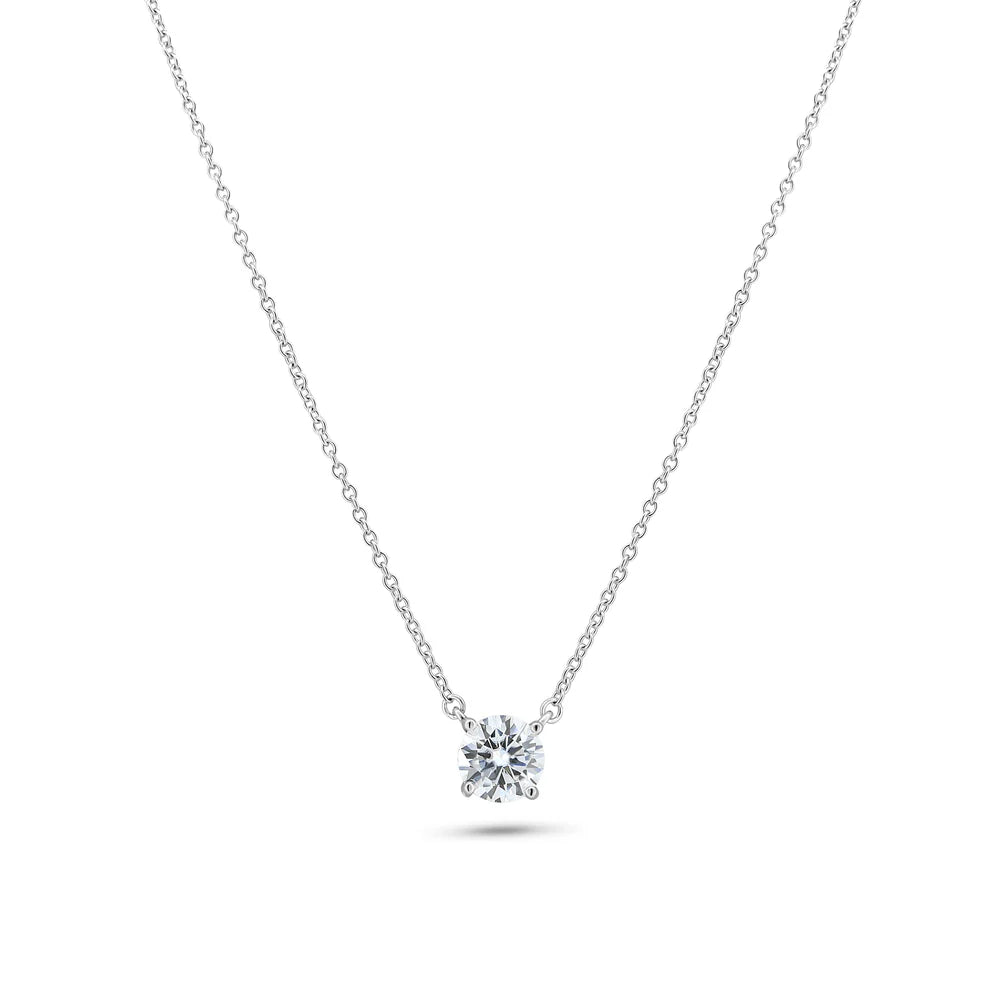 Rhodium 925 Silver Moissanite 7MM Solitaire Necklace