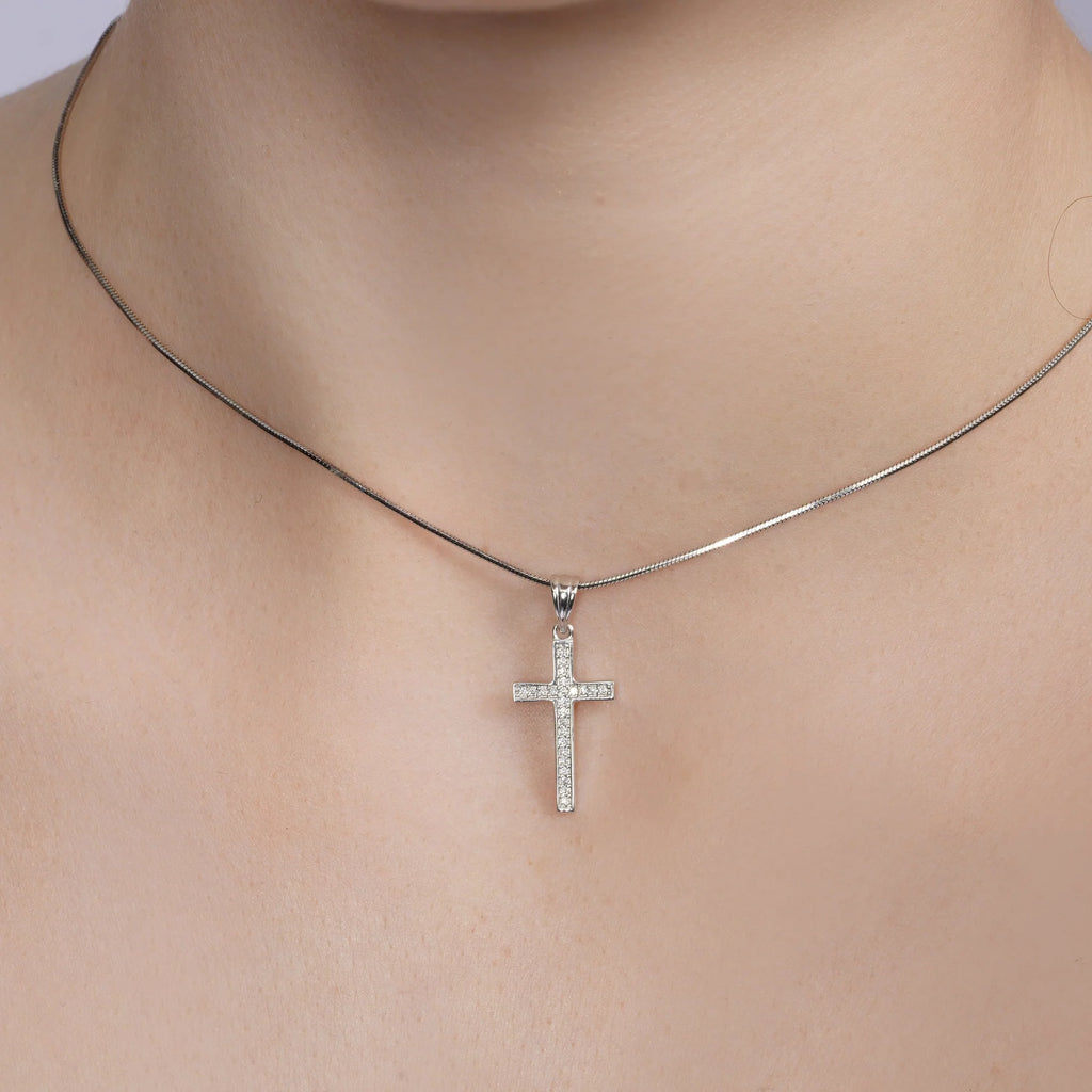 Rhodium 925 Silver Moissanite Classic Cross Pendant
